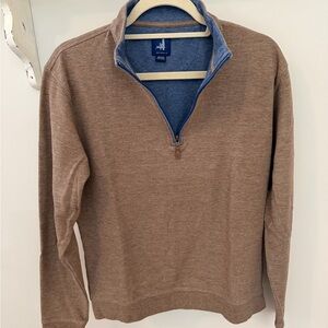 johnnie-O Tan and Blue Zip-Up Sweater